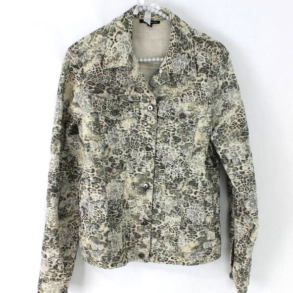 E39 by Eric Women's Jacket Animal Print Floral Gray Stretch Jacket Size 4 - Picture 1 of 11